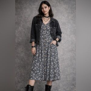 Vintage 90s Forever Caroline Floral Rayon Midi Dress Cottagecore SZ 8